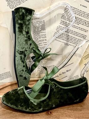 Free People Intentionally Blank Tied With A Bow Ballet Flat Green Velvet